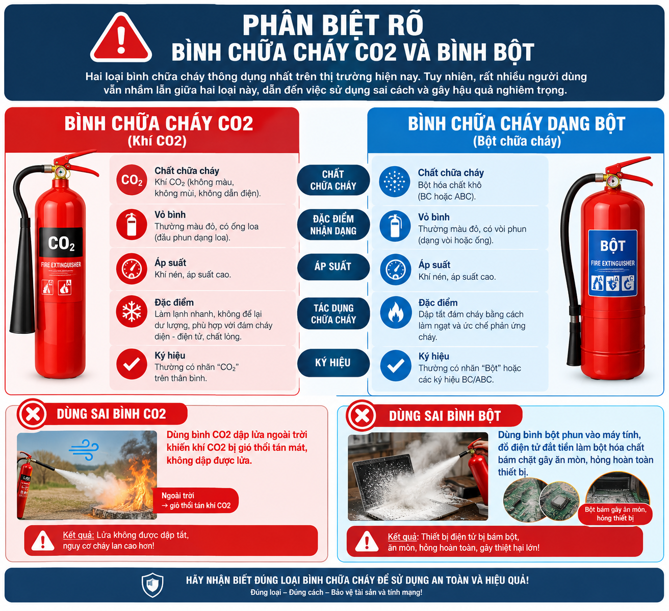 So Sánh Bình Chữa Cháy CO2 Và Bình Bột: Khác Nhau Thế Nào?