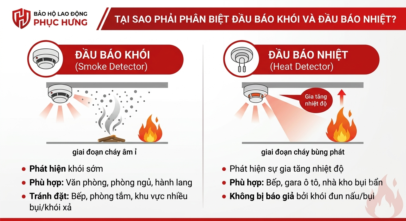 Đầu Báo Khói Và Đầu Báo Nhiệt Nên Dùng Loại Nào Cho Từng Khu Vực?